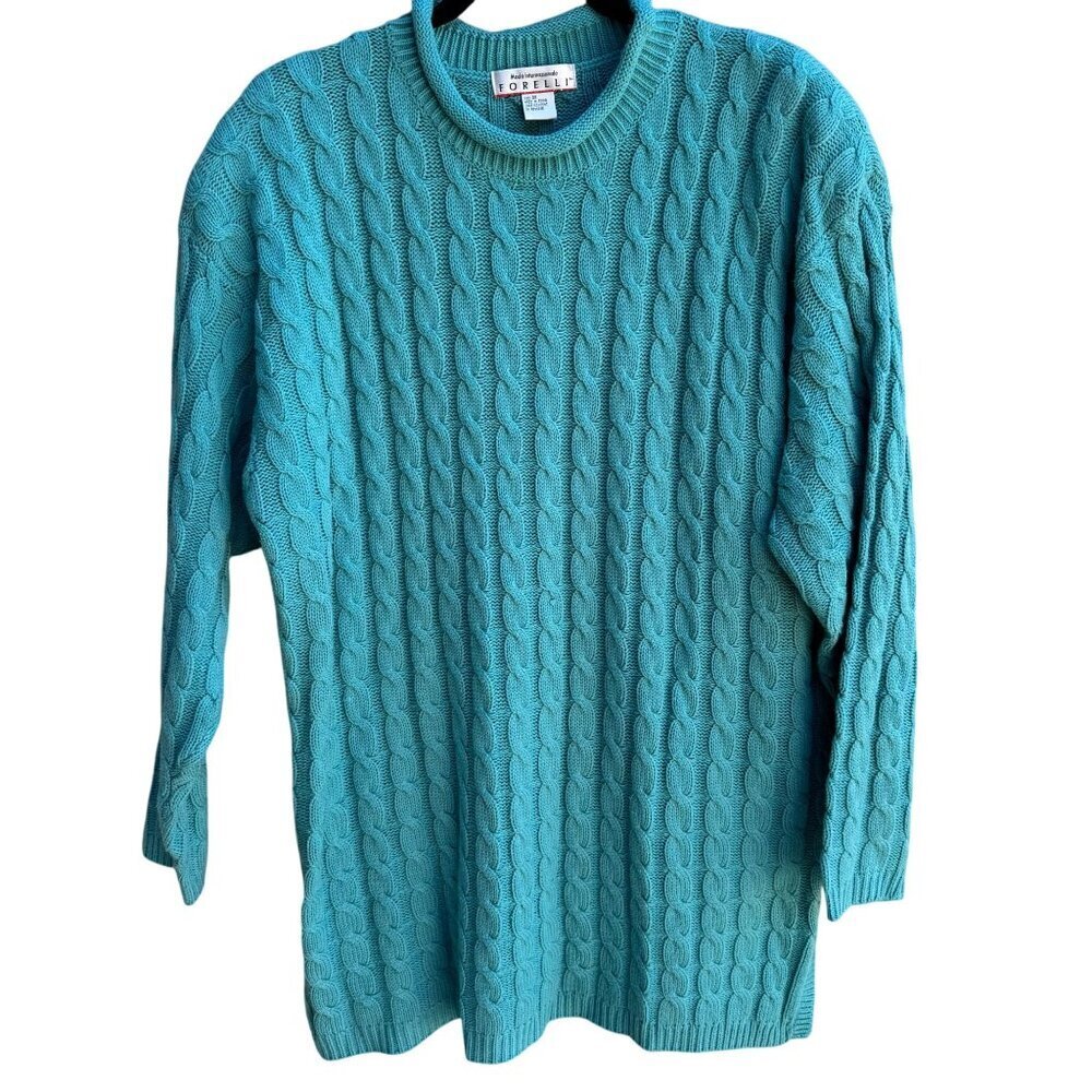 Forelli Moda Internazionale Vintage Womens Aqua Cable Knit Oversized Sweater‎ 3X
